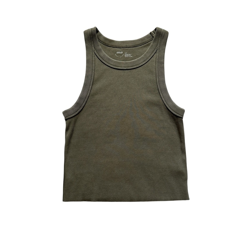 Aerie Ribbed High Neck‎ Tank Green Size S
